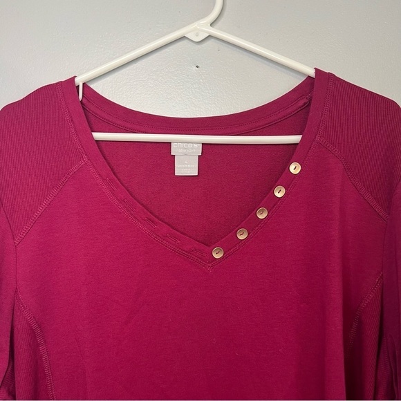 NEW Chico's Womens V Neck Ribbed Trim Tunic 3/4 Sleeve Orchid Flower Sz XXL - Picture 2 of 15